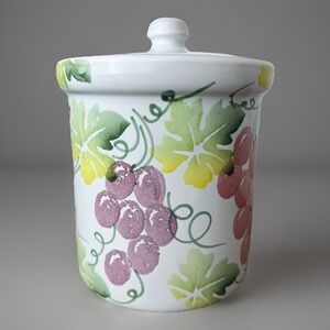 Pier 1 Imports Hand-Painted Grapes Vines Lidded Canister 6 Inch Made In Italy